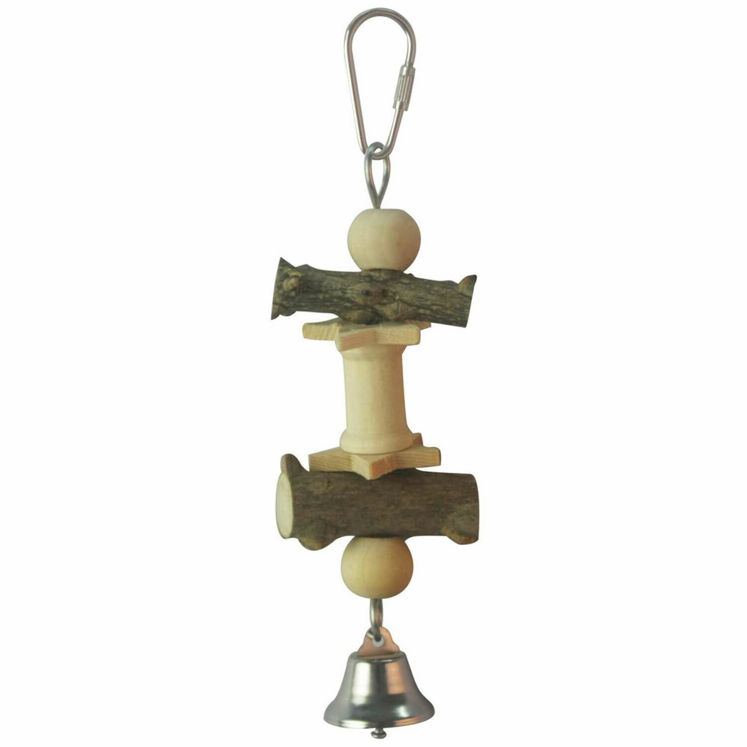 Juguete de madera natural con campana para pájaros