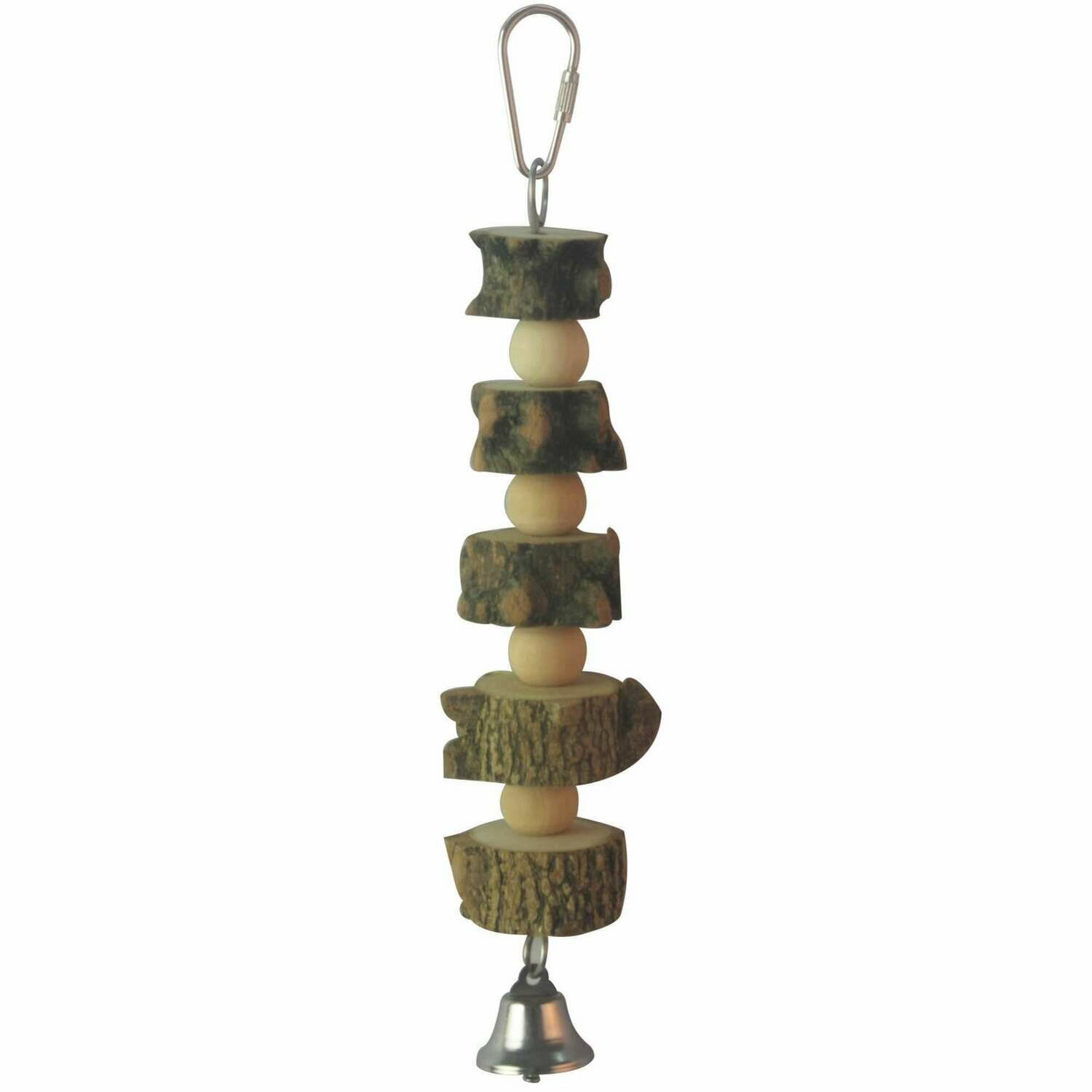 Juguete de madera natural con campana para pájaros