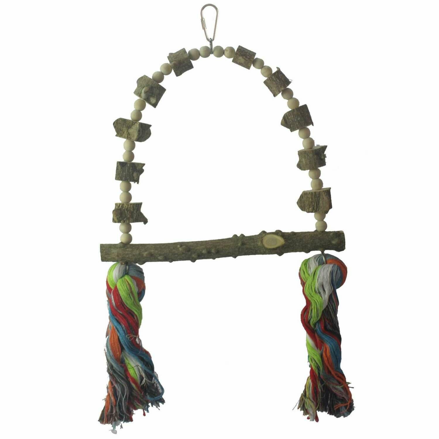 Juguete de madera natural con cuerdas para pájaros