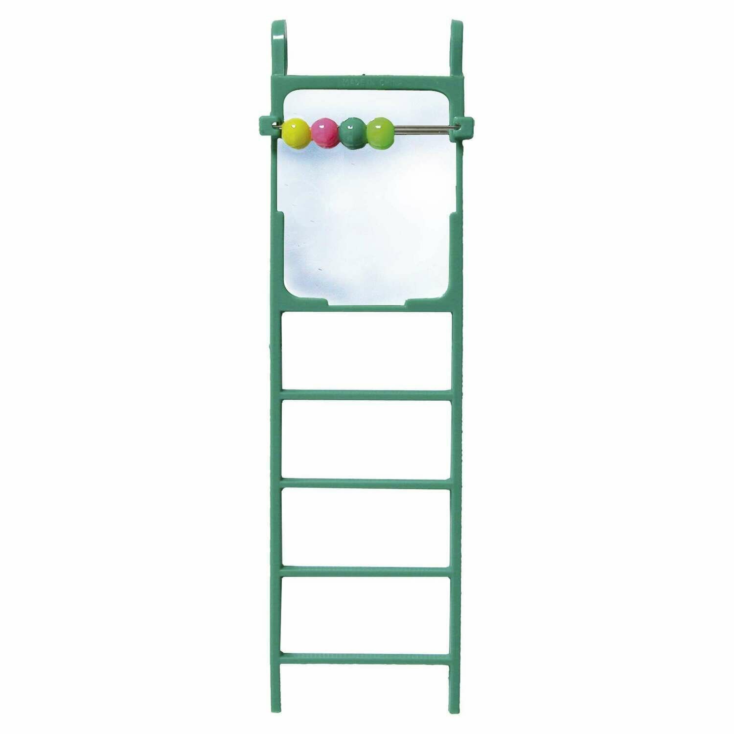 Juguete de plástico con escalera, espejo y cuentas para pájaros