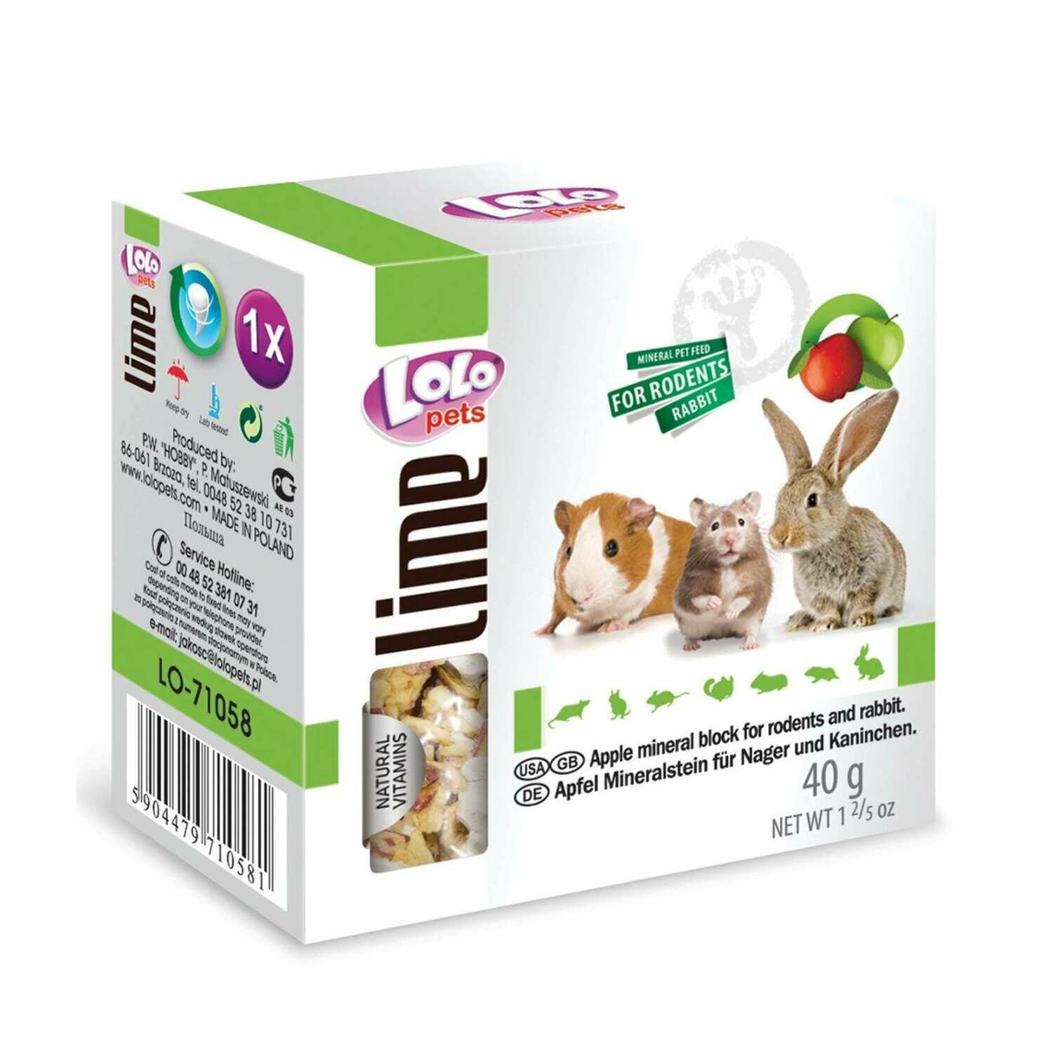 Masticable, bloque mineral de manzana para roedores "LOLO"