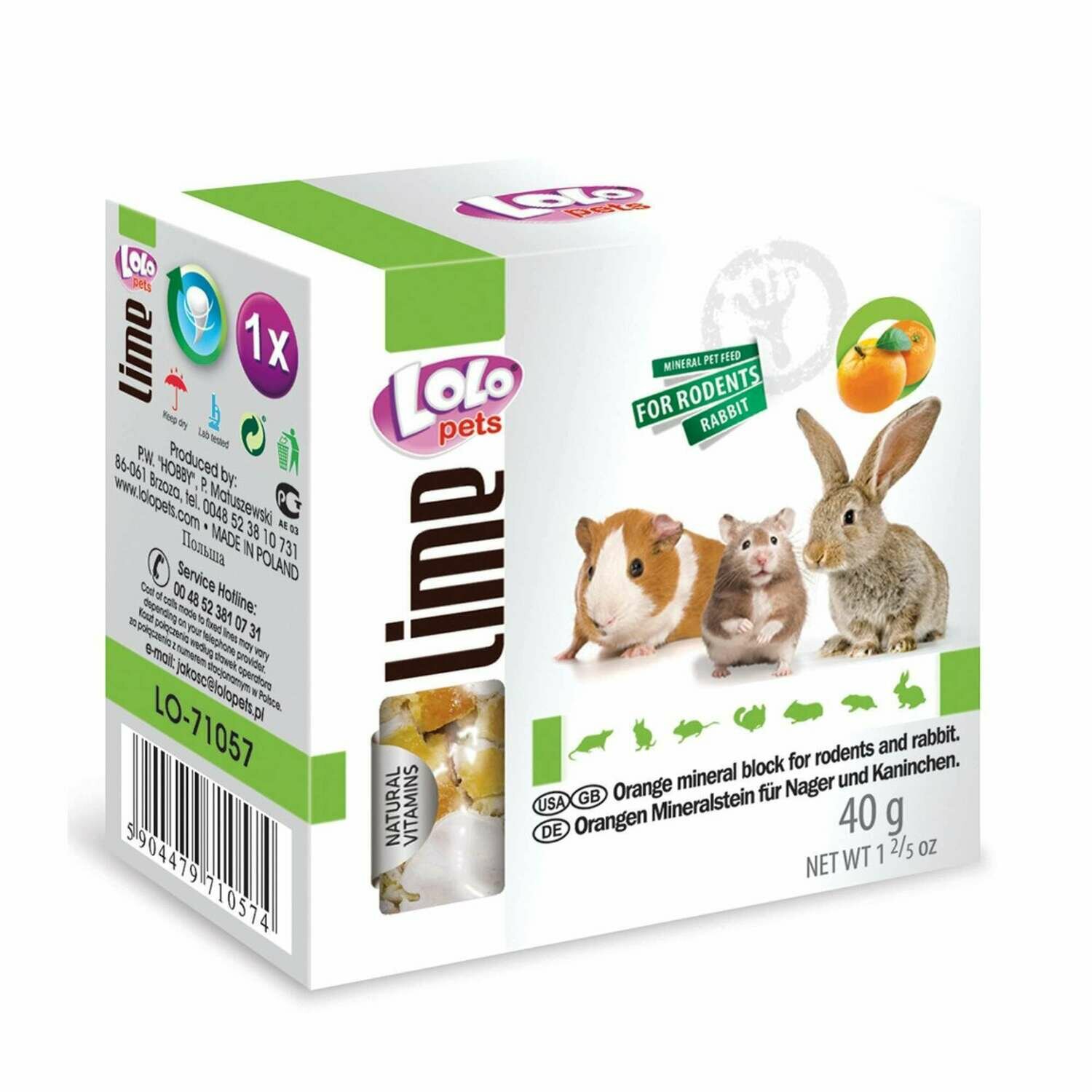 Masticable, bloque mineral de naranja para roedores "LOLO"