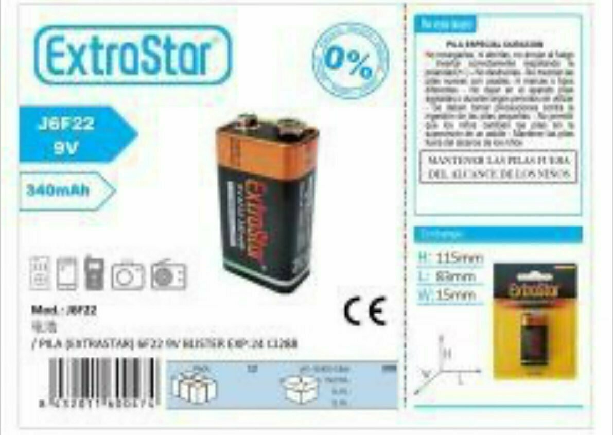 PILAS EXTRASTAR 9V 6F22