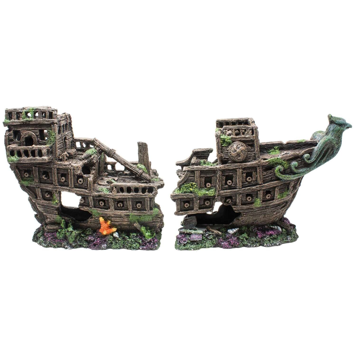 Ornamento gale�n naufragio 2 piezas 55,5x17x25 cm