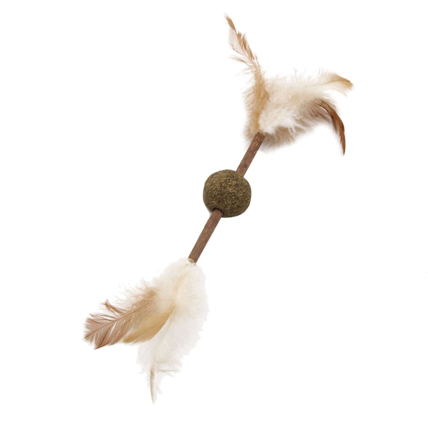Juguete natural de matatabi con plumas para gatos 34x3,8 cm