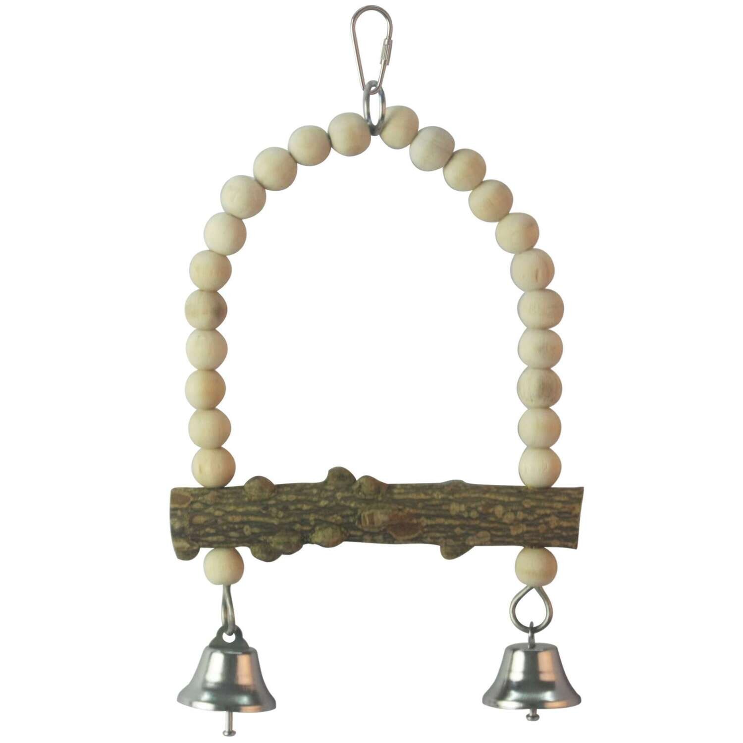 Juguete de madera natural con campanas para p�jaros 12x22 cm