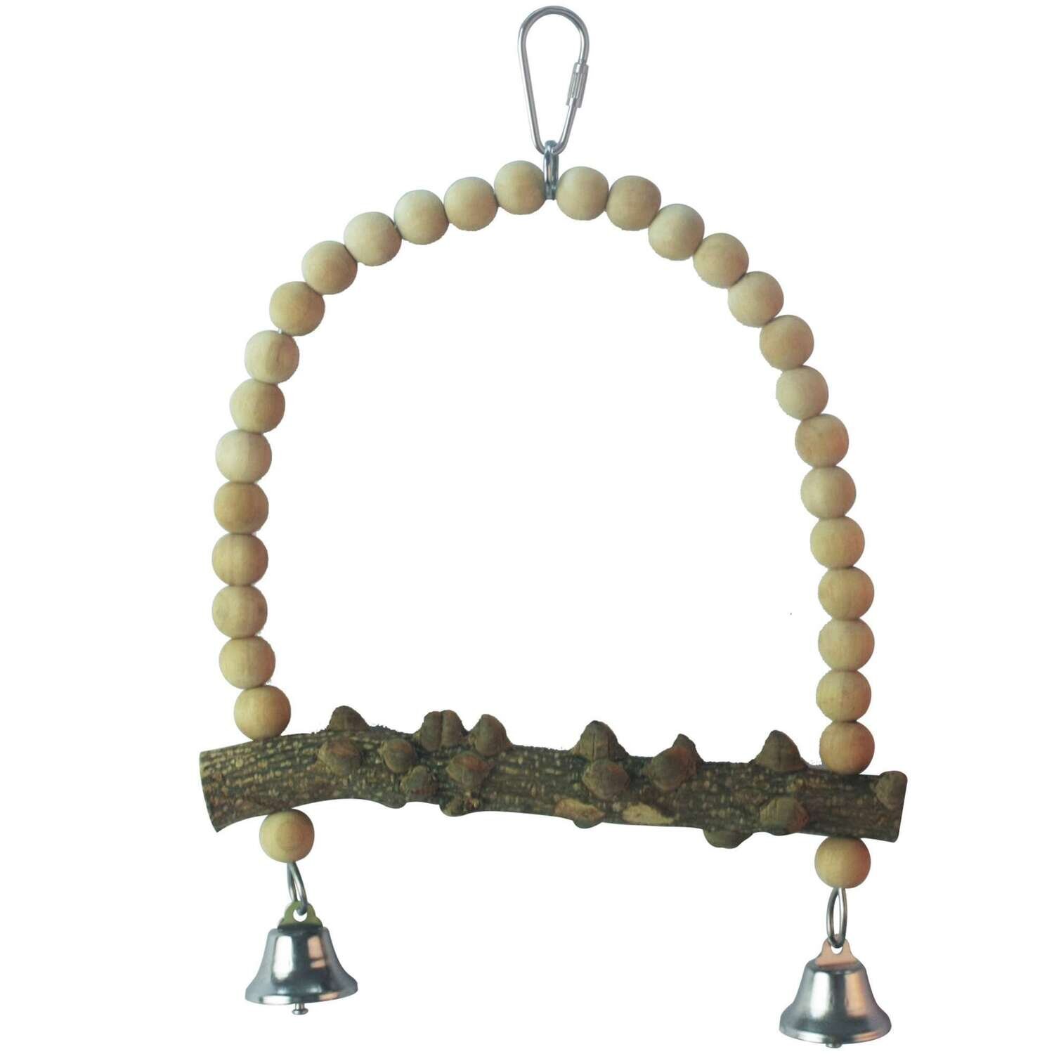 Juguete de madera natural con campanas para p�jaros 18x26 cm