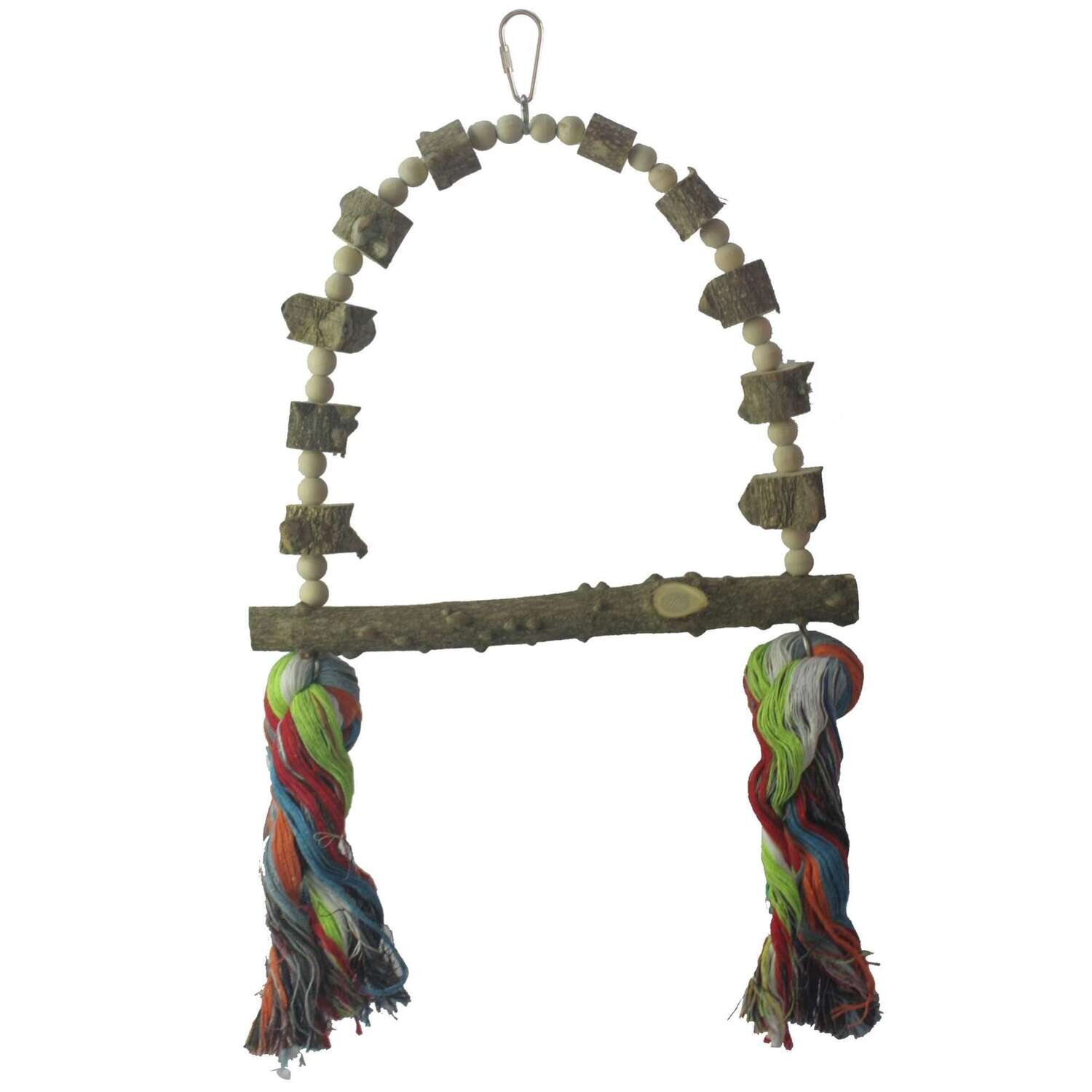 Juguete de madera natural con cuerdas para p�jaros 26x36 cm
