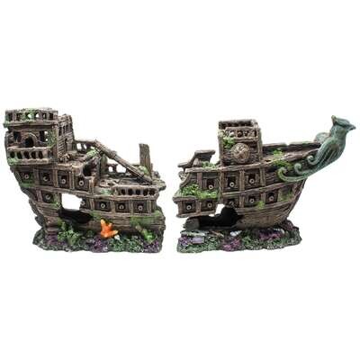 Ornamento gale�n naufragio 2 piezas 55,5x17x25 cm