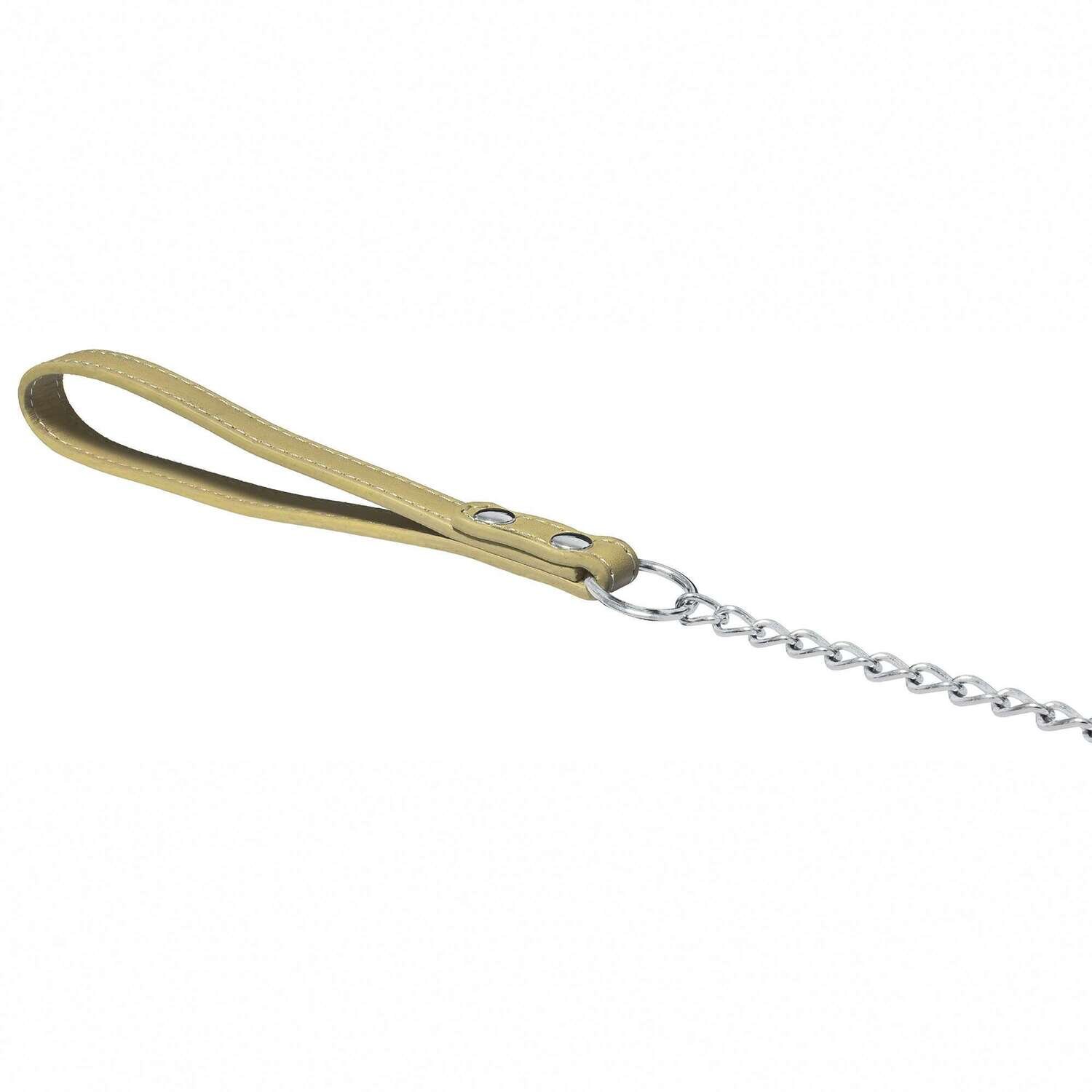 Ramal cromado con empu�adura en cuero natural 120x2 cm
