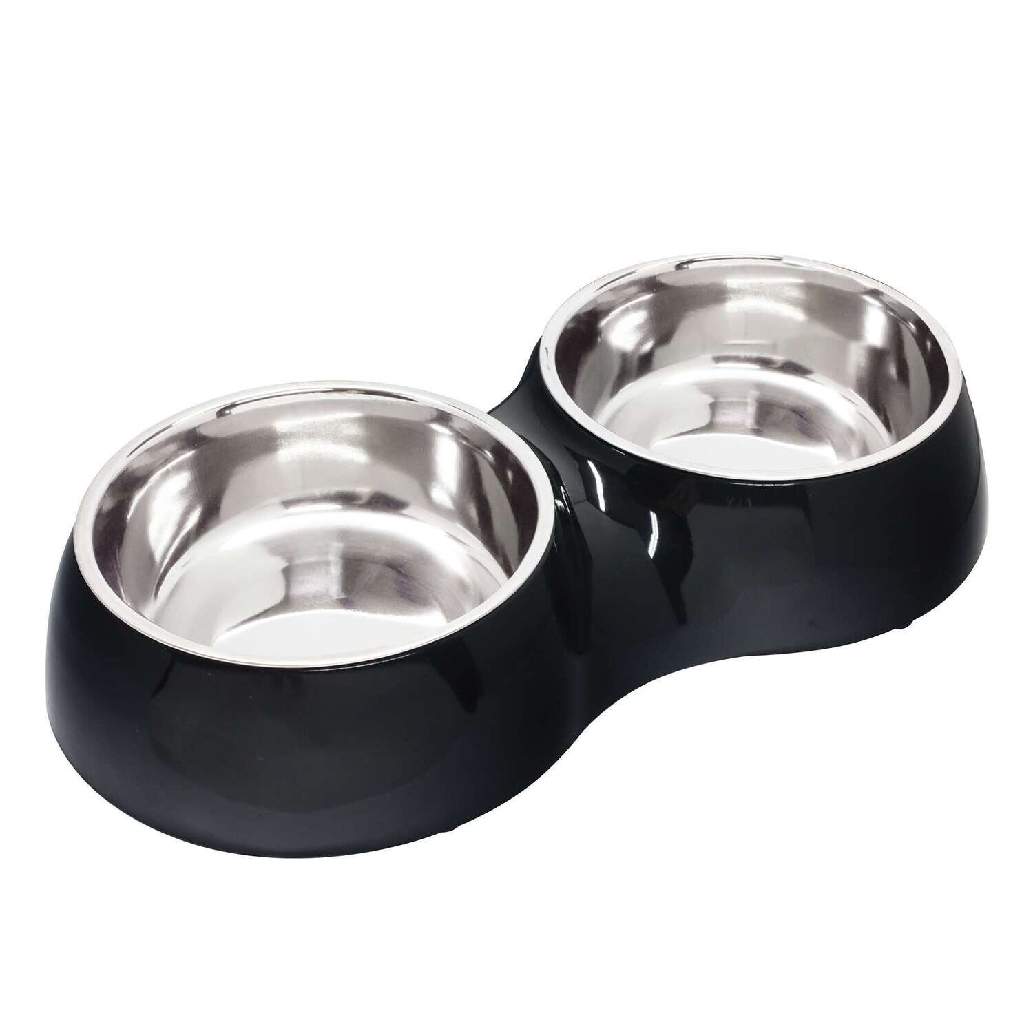 Comedero doble de acero inoxidable Negro Home 14 cm