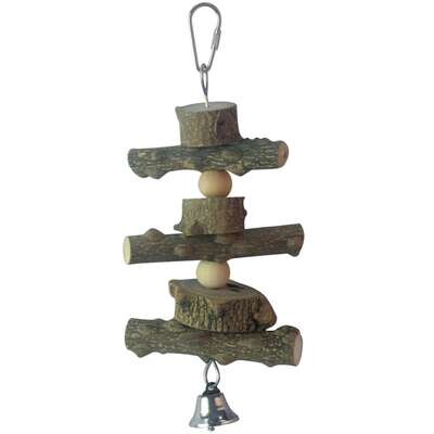 Juguete de madera natural con campana para p�jaros 10x23 cm