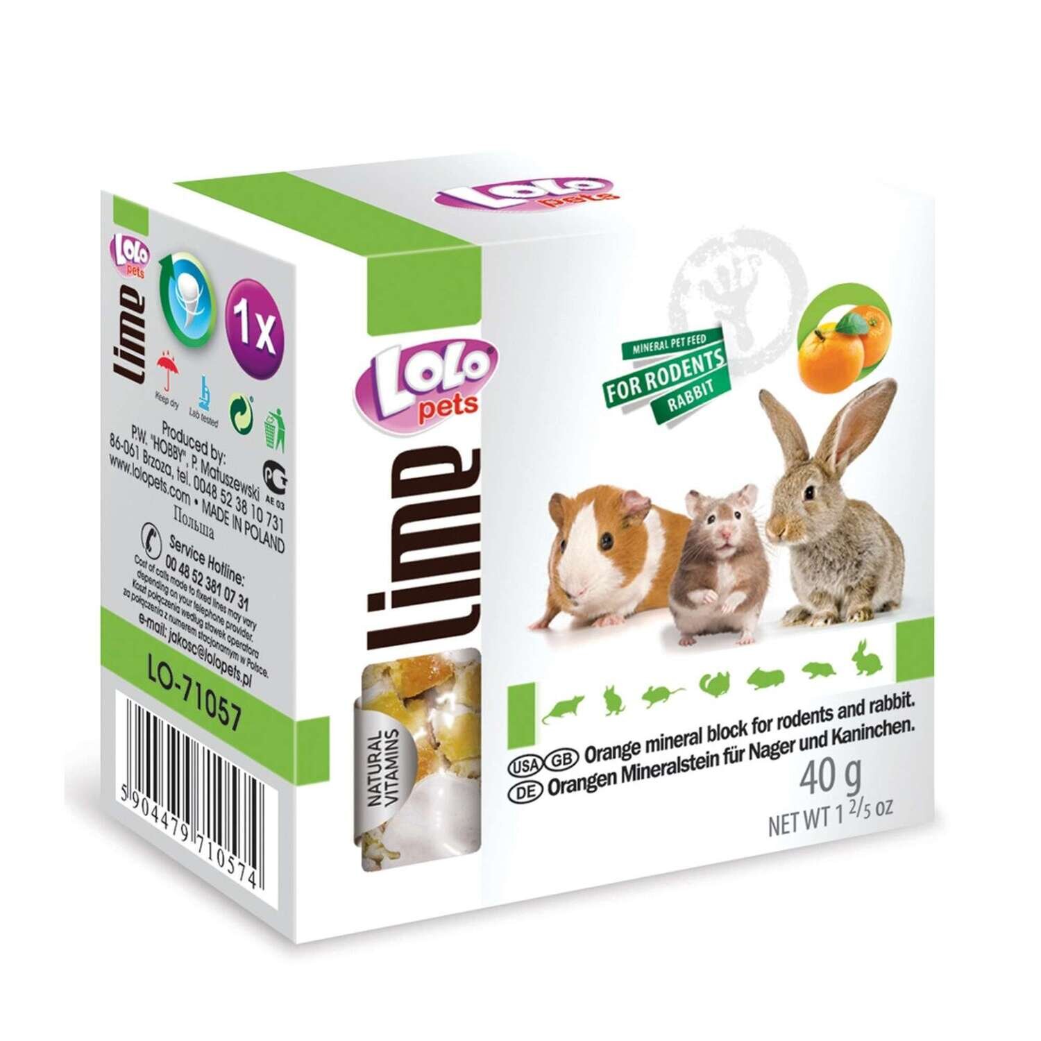 Masticable, bloque mineral de naranja para roedores "LOLO"