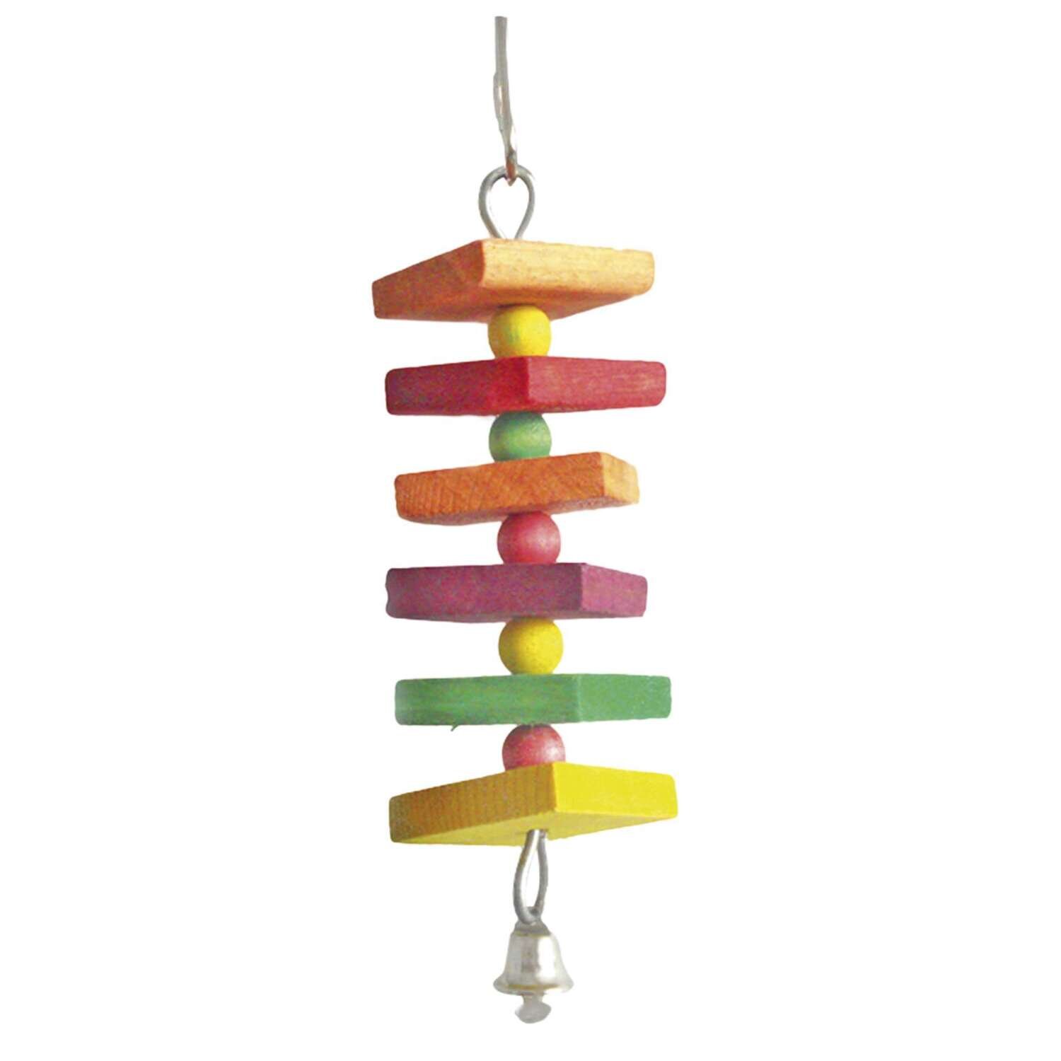 Juguete de madera con cuentas y campana para p�jaros 20 cm