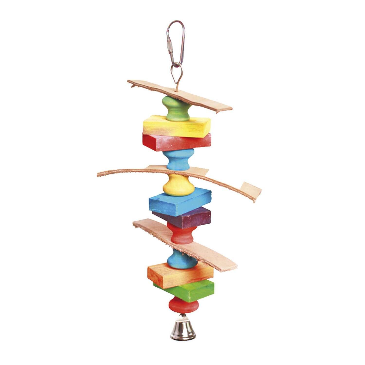 Juguete de madera con cuentas y cuero para p�jaros 25,4 cm