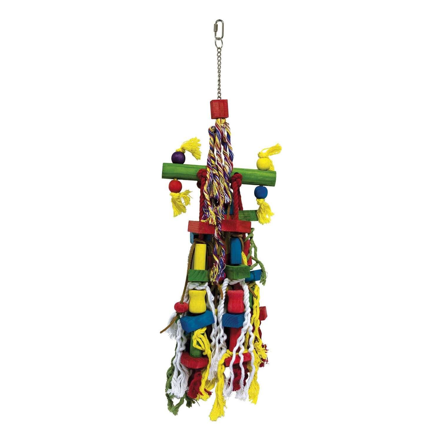 Juguete de madera con �rbol multicolor de cuero para p�jaros 61 cm
