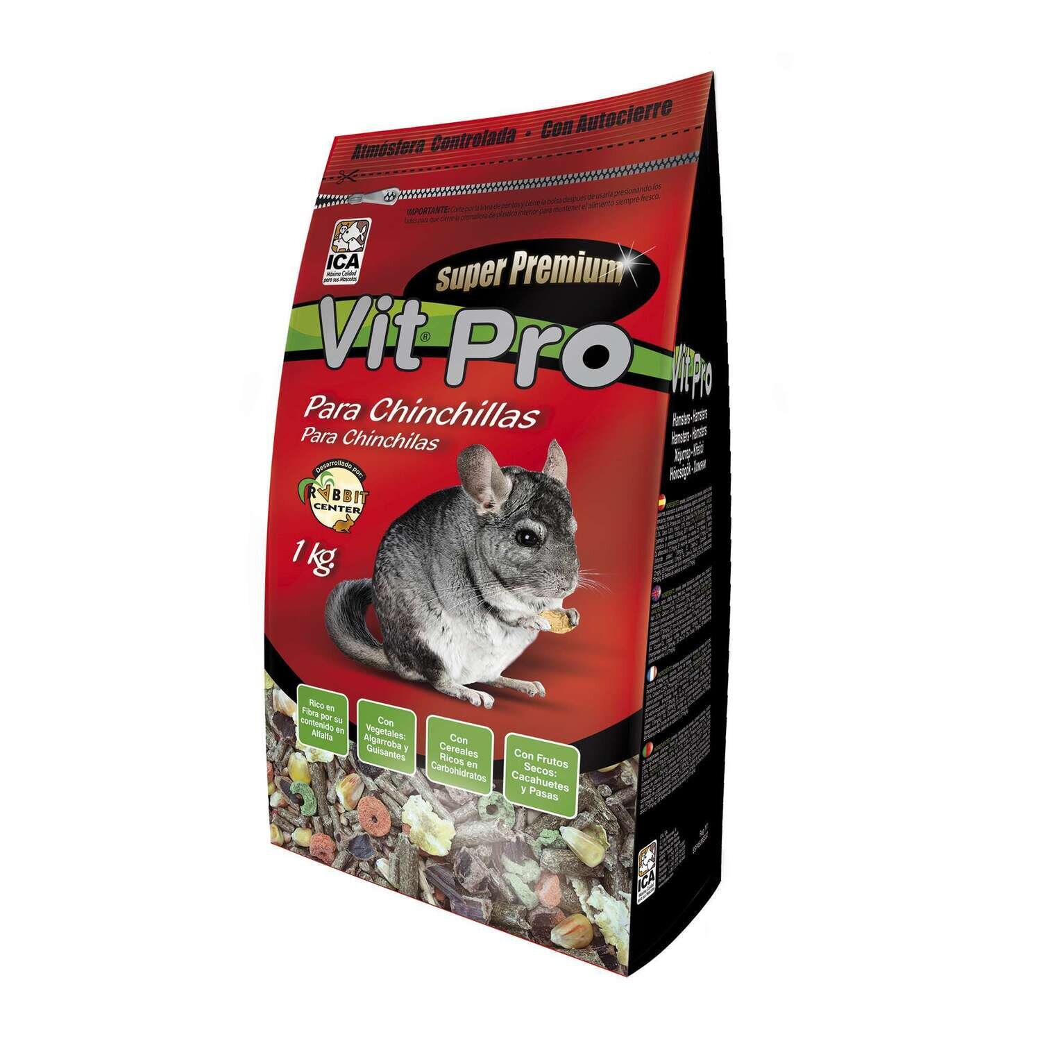 Alimento para Chinchillas con cierre Zip Vit Pro en bolsa 1 KG