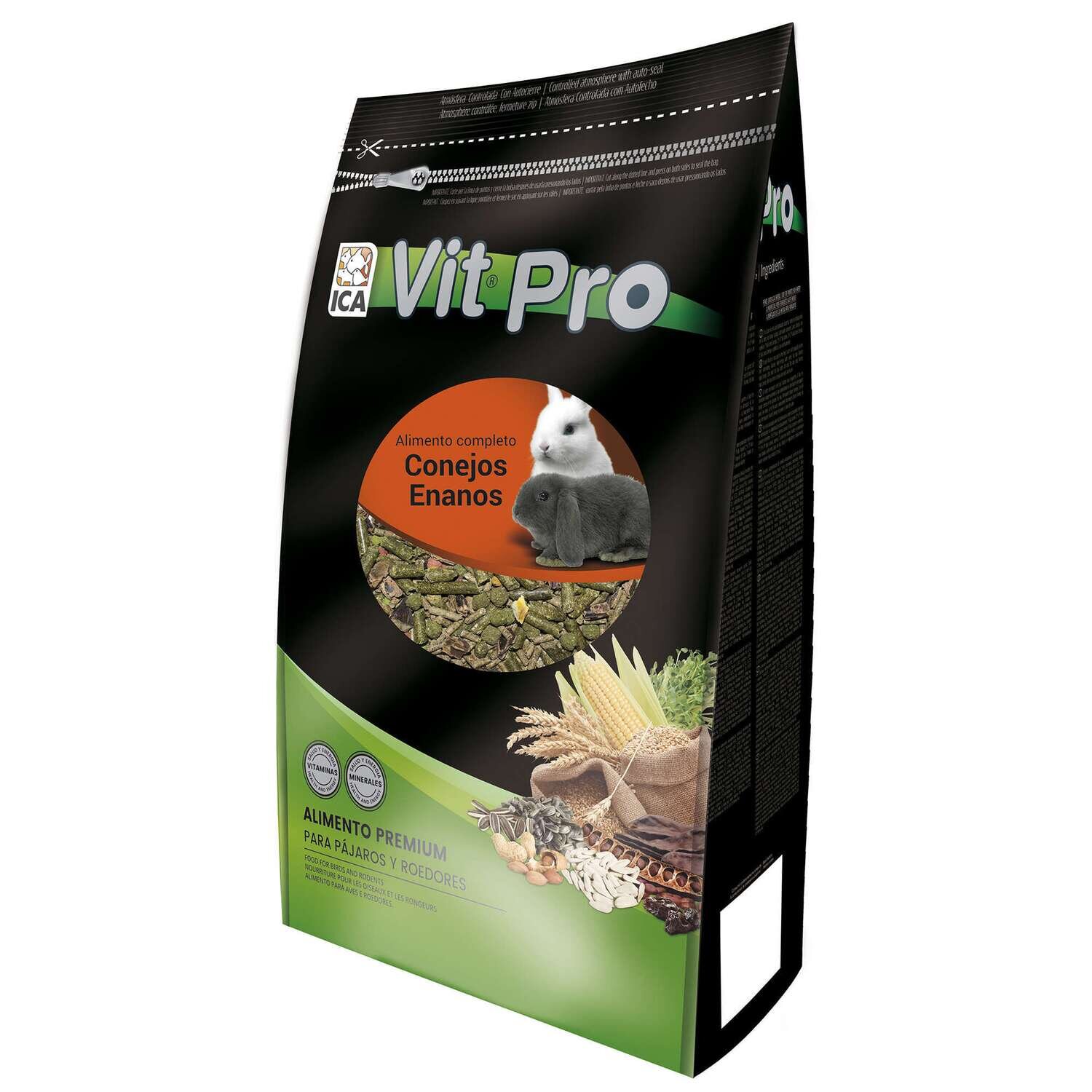 Alimento para conejos enanos con cierre Zip Vit Pro en bolsa 3 KG