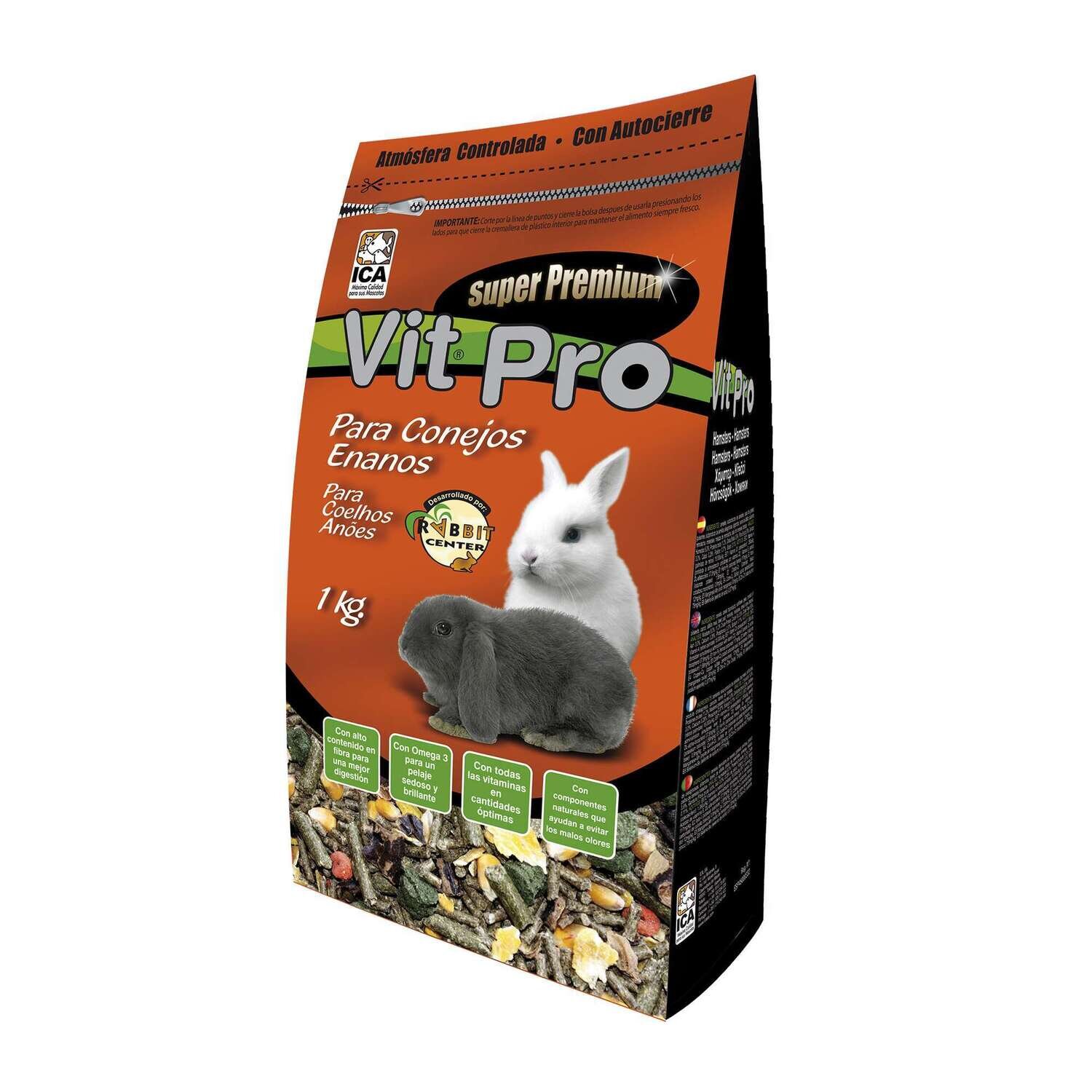 Alimento para conejos enanos con cierre Zip Vit Pro en bolsa 1 KG