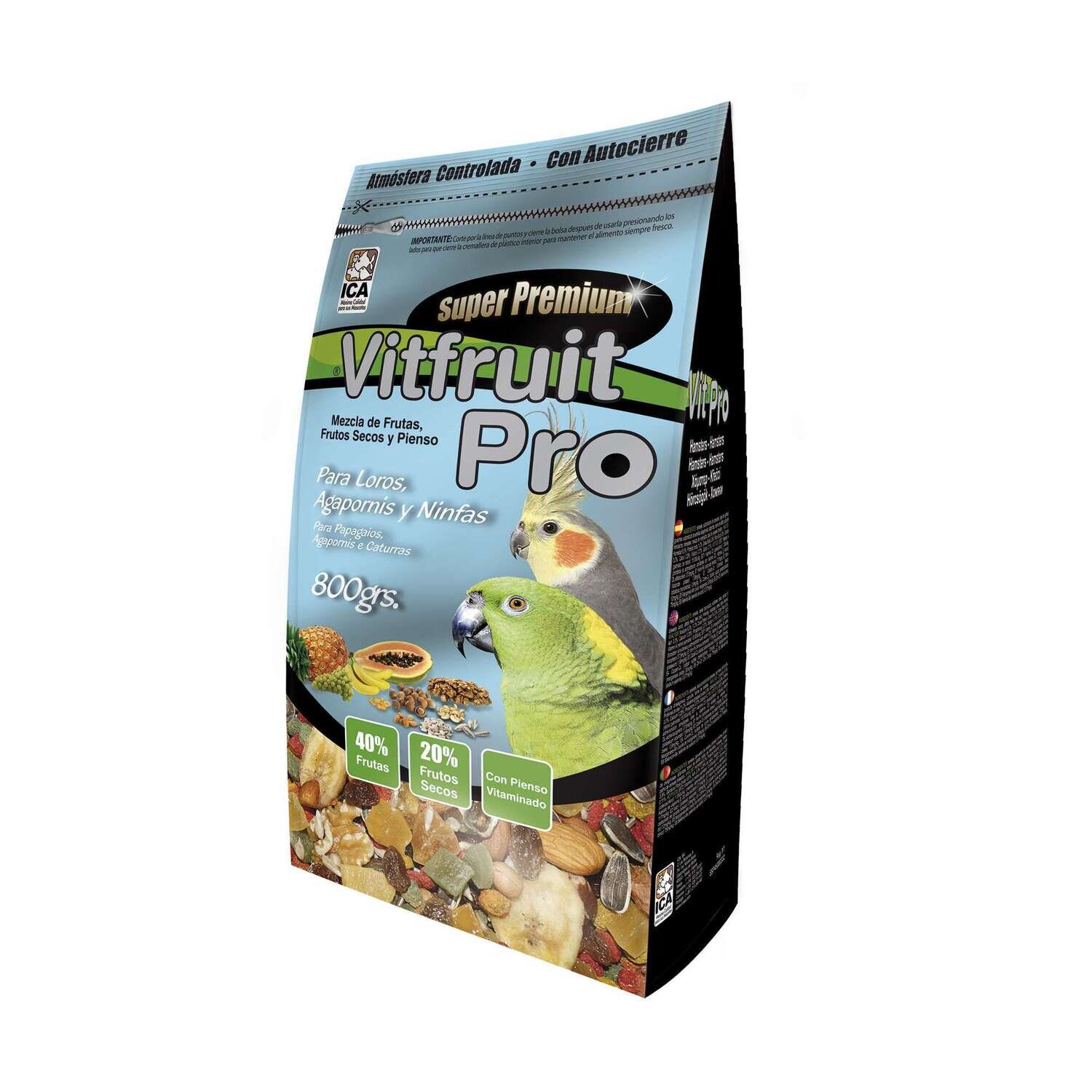 Alimento para Loros, Agapornis y Ninfas VitFruit Pro en bolsa 800 g