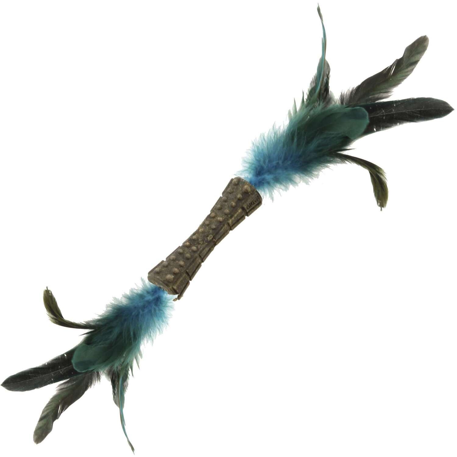Johnny Stick doble pluma natural azul con hierba gatera GiGwi 19 cm
