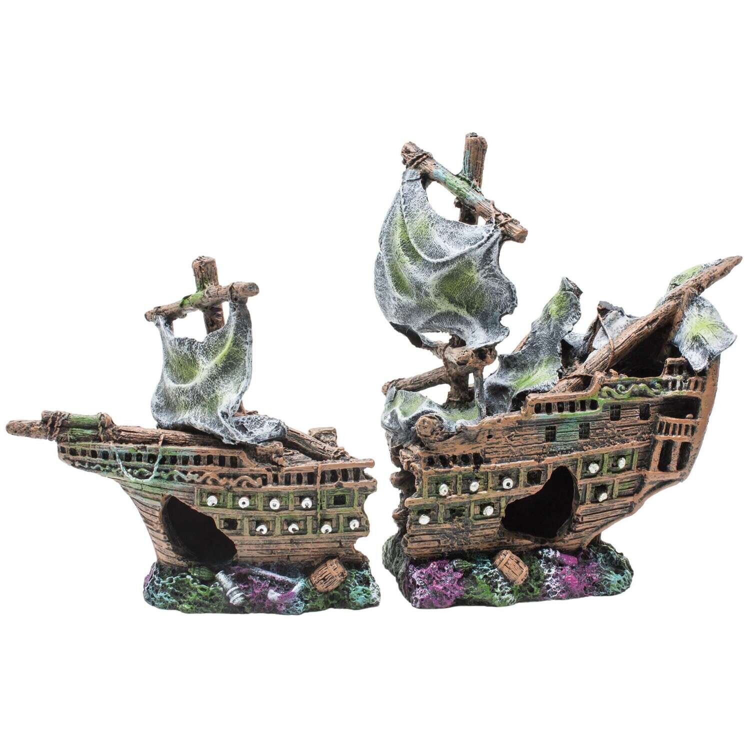 Ornamento gale�n velero naufragio 2 piezas 25x10,5x17 cm