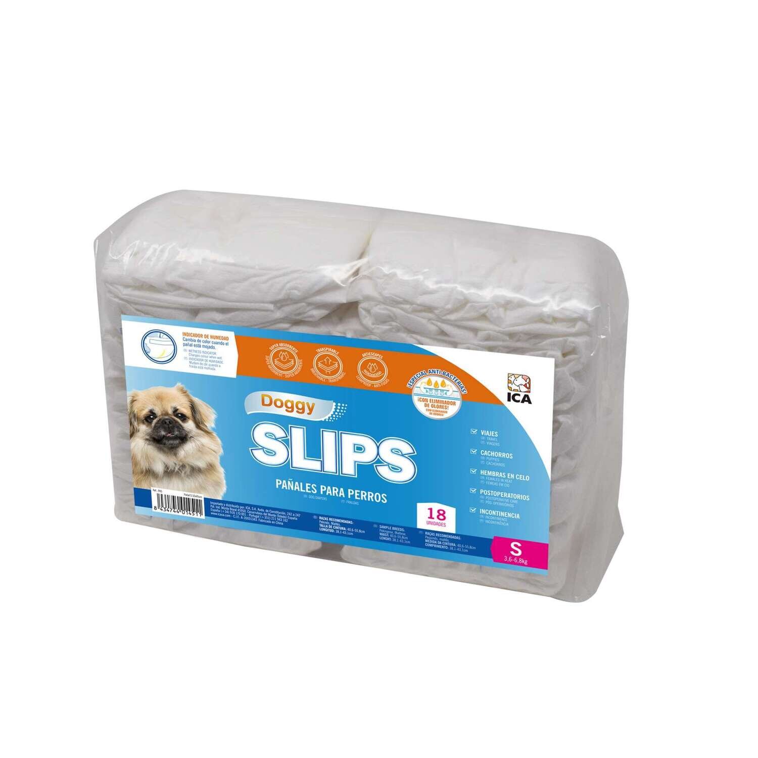 Pa�ales Doggy Slips  18 unidades Cintura 40,6-55,8 cm Largo 40 cm