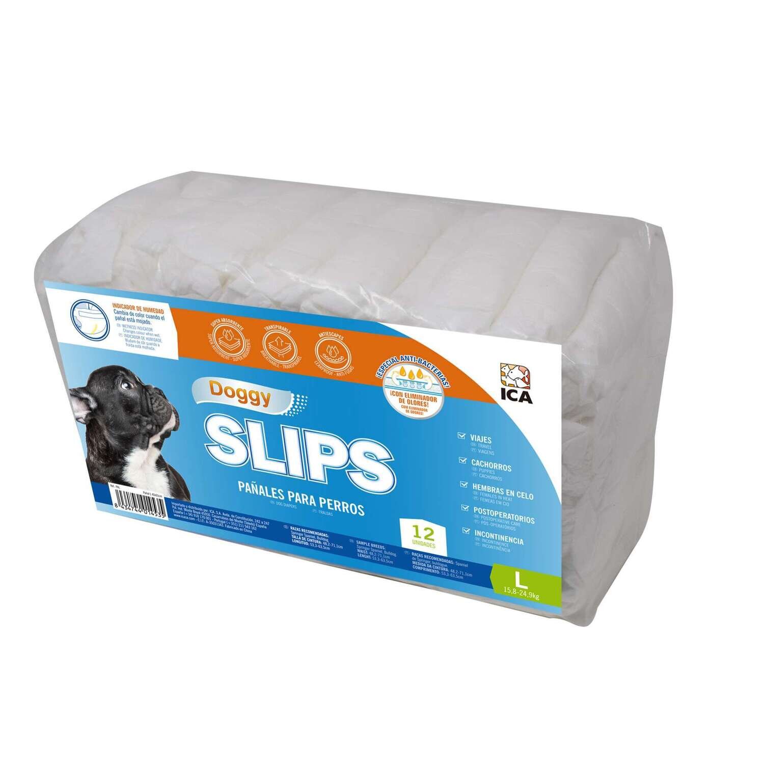 Pa�ales Doggy Slips  12 unidades Cintura 48.2-71,1 cm Largo 60 cm
