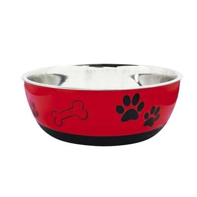 Comedero de acero inoxidable rojo con huellas 10 cm