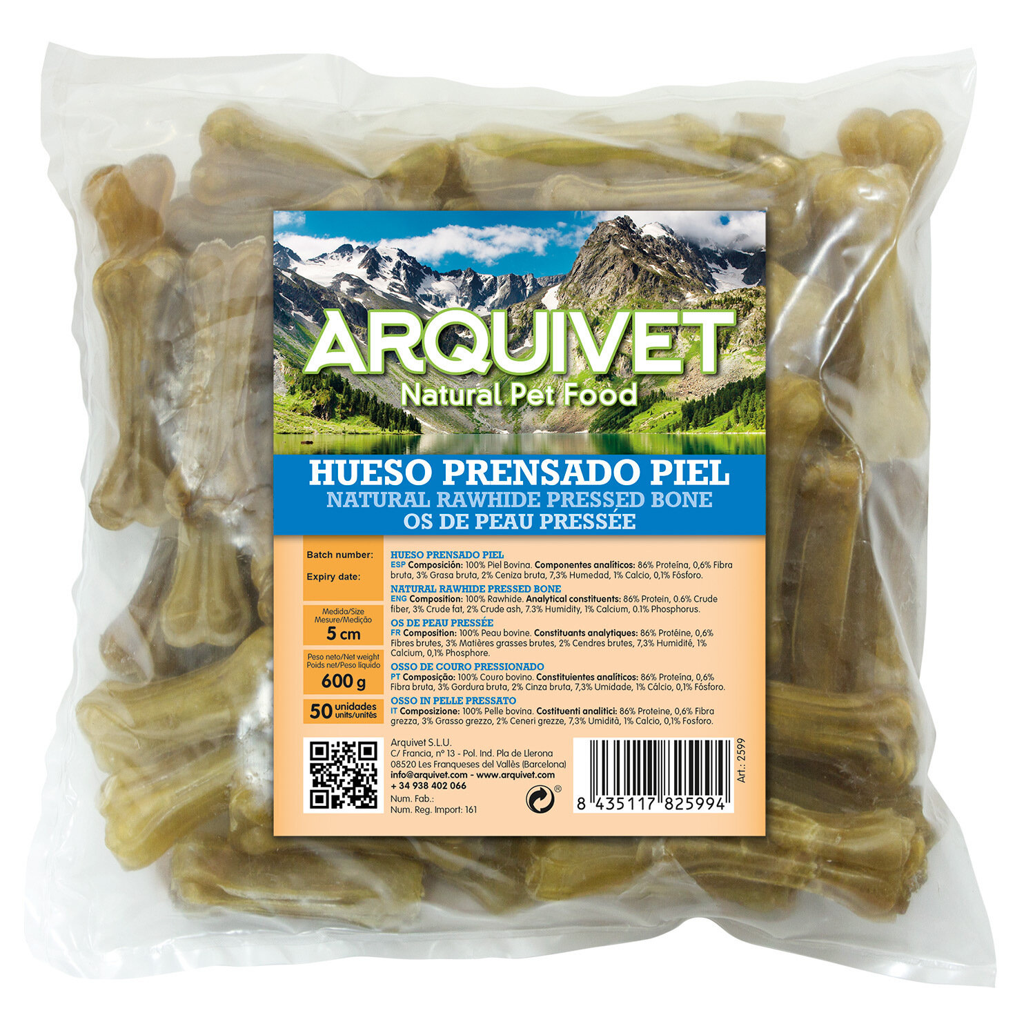 Hueso prensado piel - 5 cm (Bolsa 50 uds.)