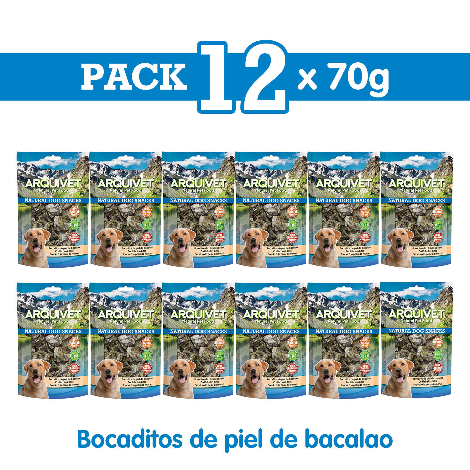 Pack 12 Snacks Bocaditos de piel de bacalao 70 g