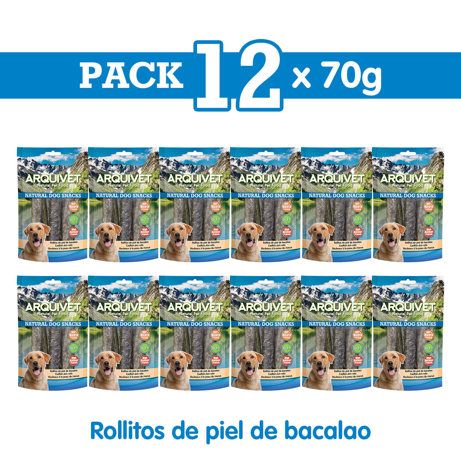 Pack 12 Snacks Rollitos de piel de bacalao 70 g