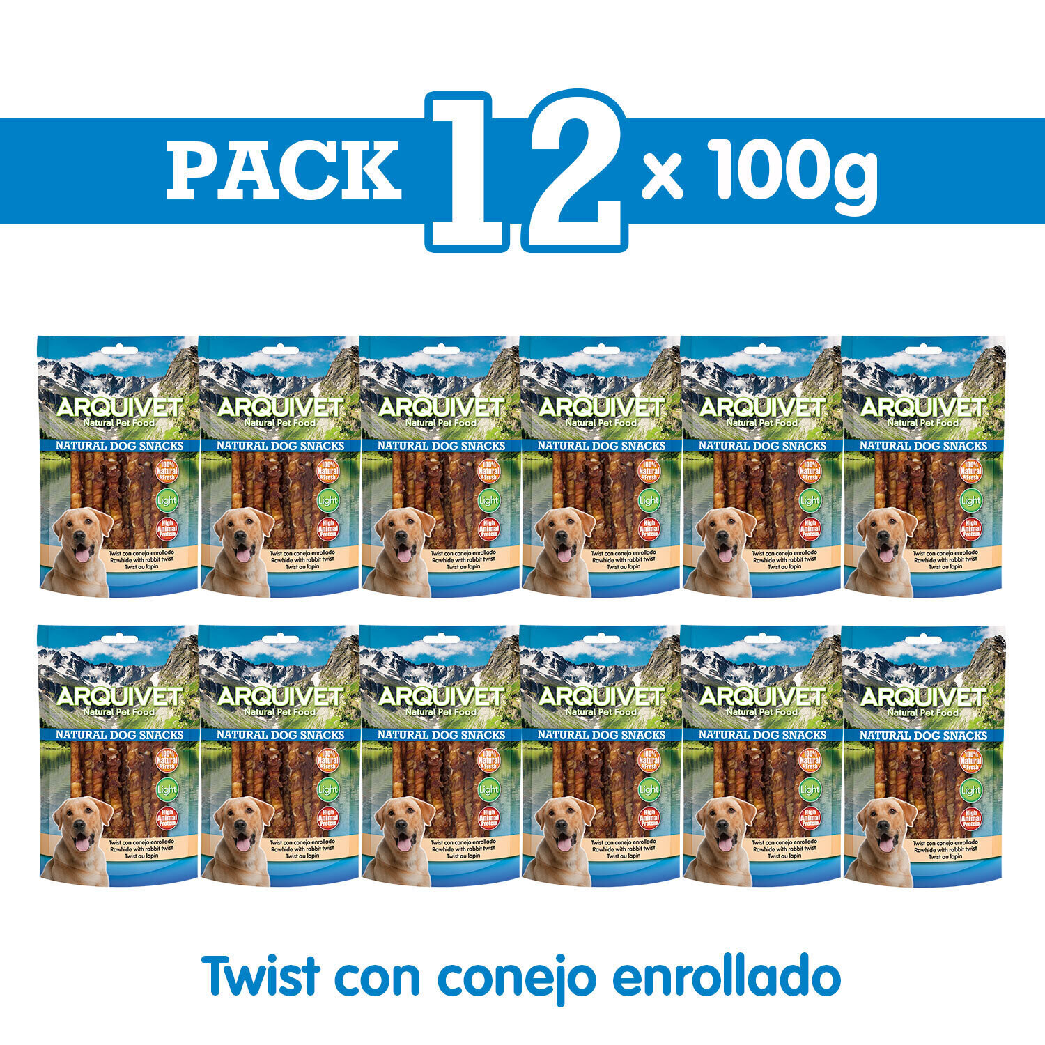 Pack 12 Snacks twist con conejo enrollado 100 g