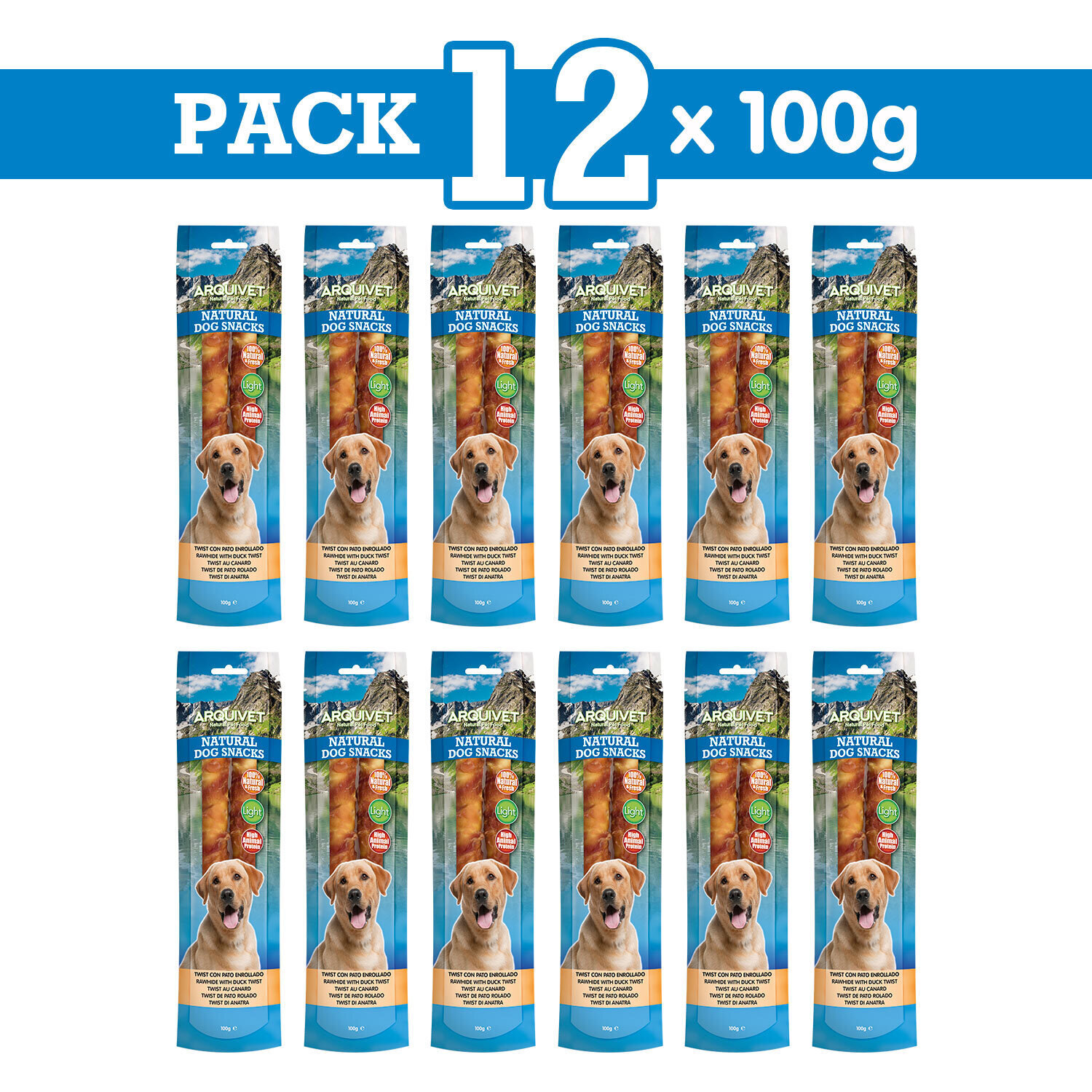 Pack 12 Snacks Twist con pato enrollado 24cm 100 g