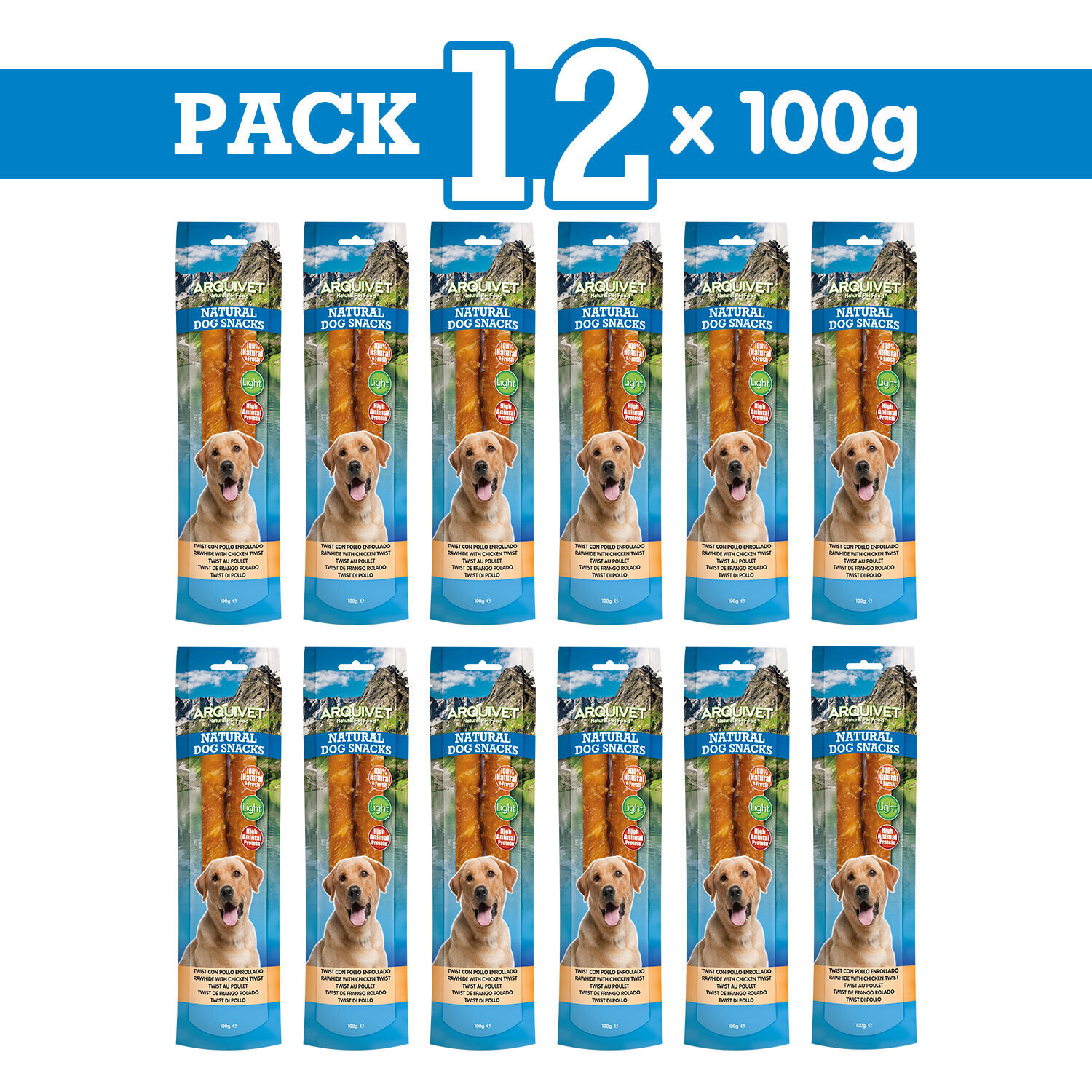Pack 12 Snacks Twist con pollo enrollado 24cm 100 g