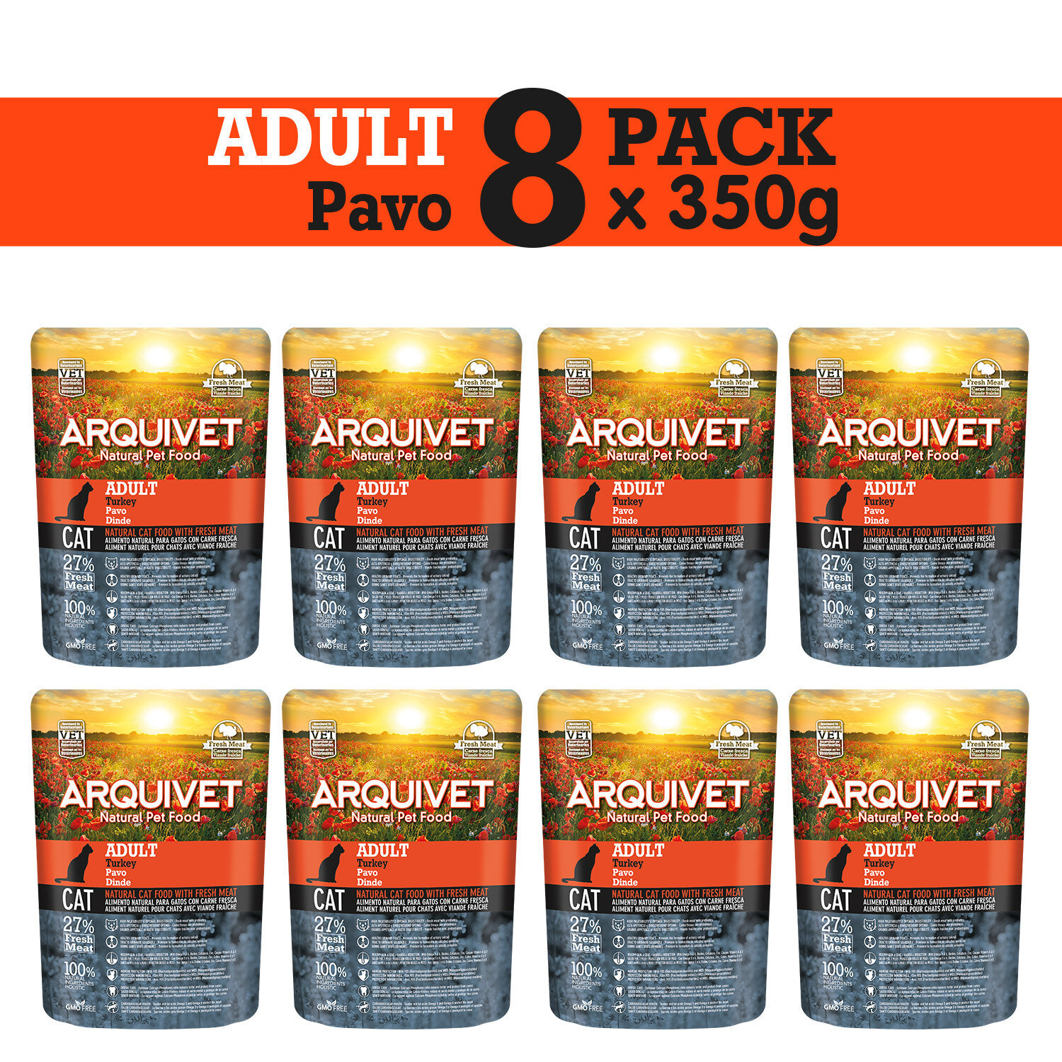 PACK 8 bolsas Arquivet Cat Adult Turkey 350gr