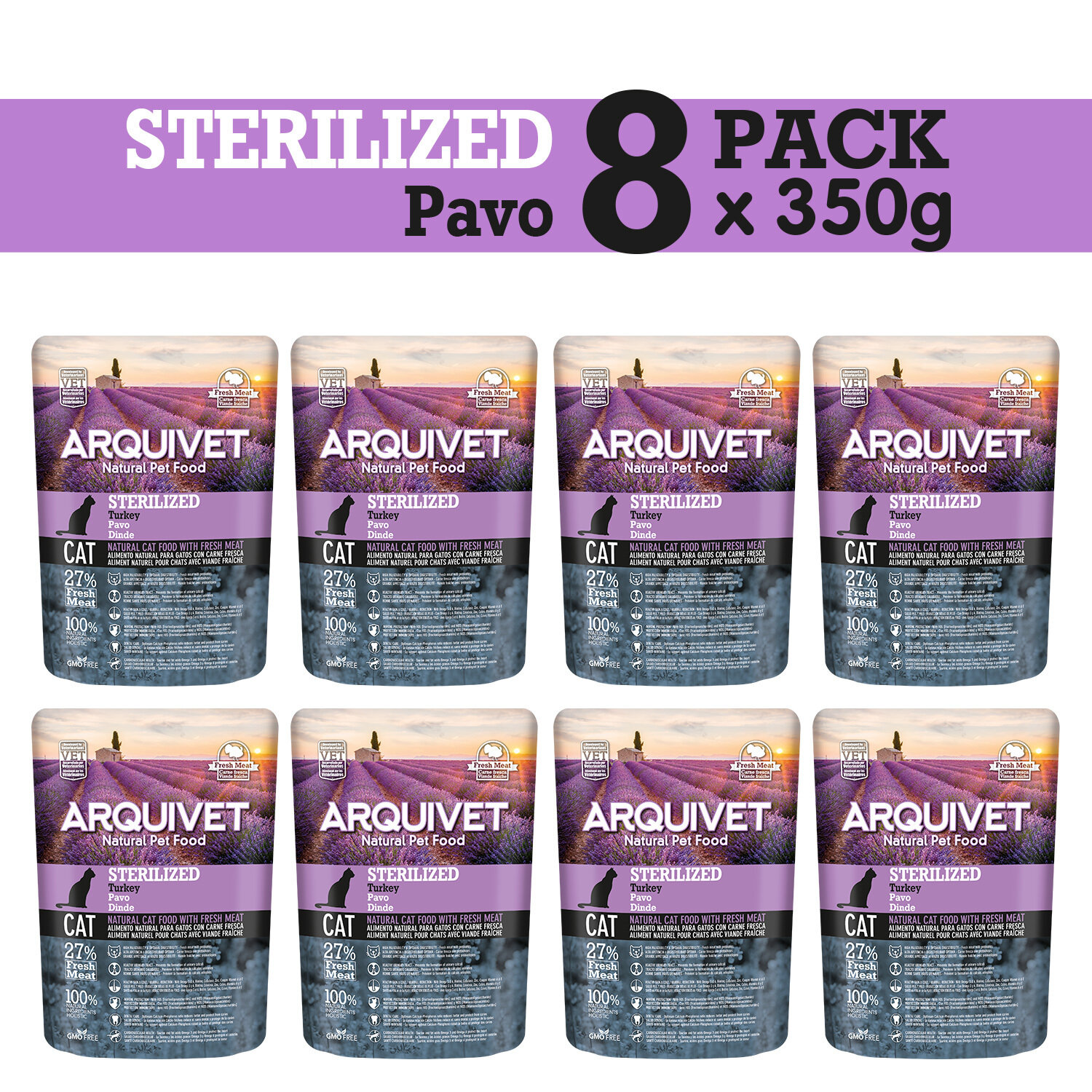 PACK 8 bolsas Arquivet Cat Sterilized Turkey 350gr