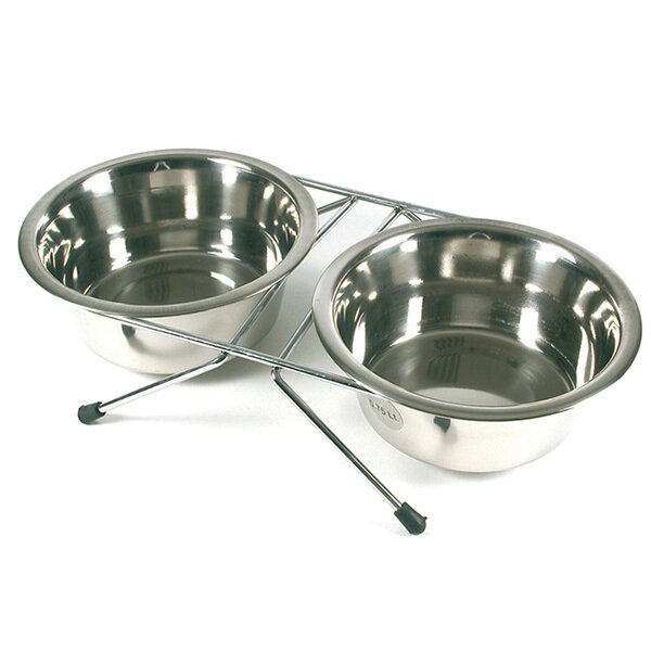 Soporte inoxidable bajo para 2 comederos - 1,75 ml / 18 cm