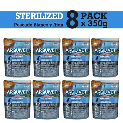 PACK 8 bolsas Arquivet Cat Sterilized White Fish & Tuna 350gr