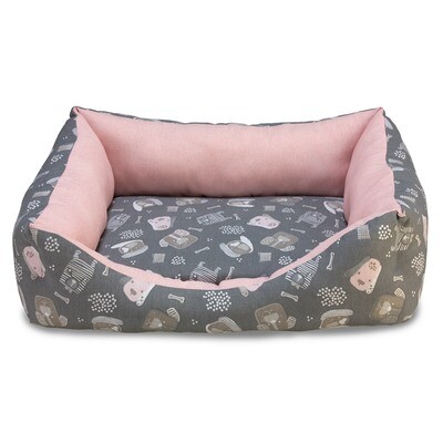 Cama cuadrada Perros en Rosa y Gris 50 cm