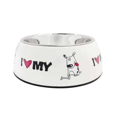 Comedero de acero inoxidable Blanco I-Love 14 cm