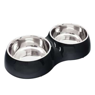 Comedero doble de acero inoxidable Negro Home 14 cm