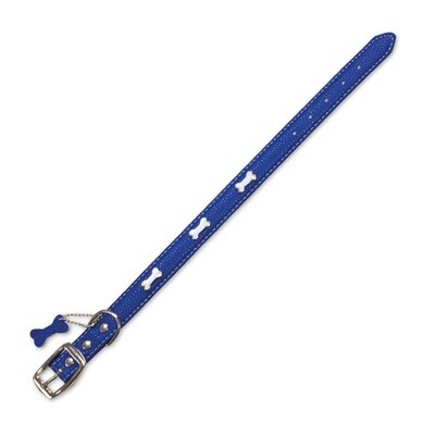 Collar piel huesitos azul - 1,5 x 30 cm
