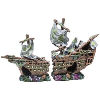Ornamento gale�n velero naufragio 2 piezas 25x10,5x17 cm