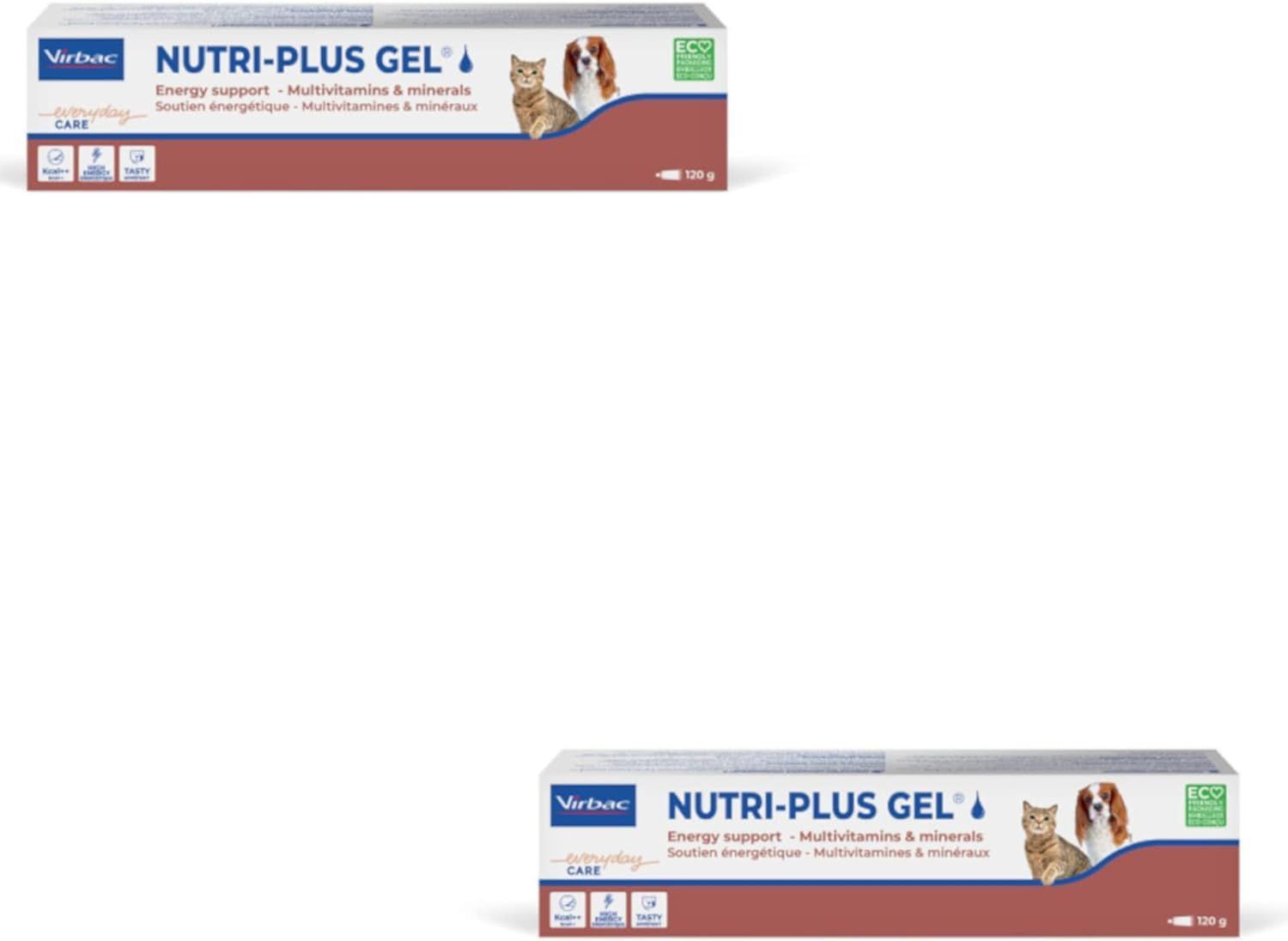 Virbac Nutri-Plus Gel | Paquete Doble | 2 x 120 g | Alimento complementario para Perros y Gatos para convalecencia | Estimulante del apetito, Portador de energía Altamente Concentrado
