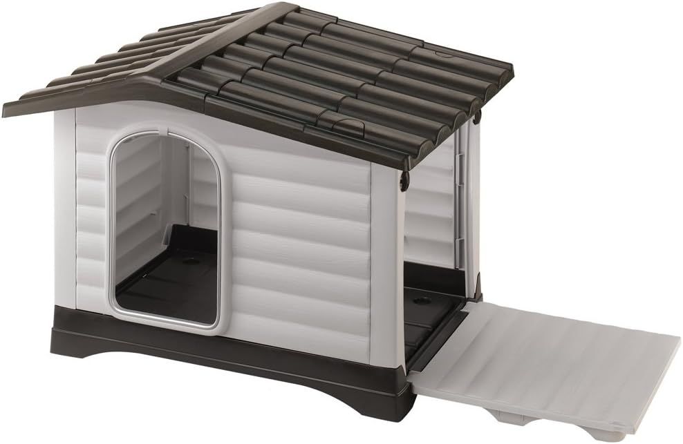 Ferplast Caseta de Exterior, Caseta para Perros DOGVILLA 90 en Resina Termoplástica Resistente, Pared Lateral Abatible