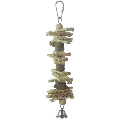 Juguete de madera natural con campana para p�jaros 9x34 cm