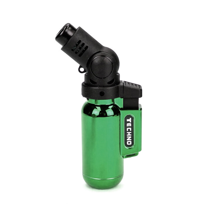 Techno - Flexible Refillable Single Flame Torch Lighter, Colour: Green
