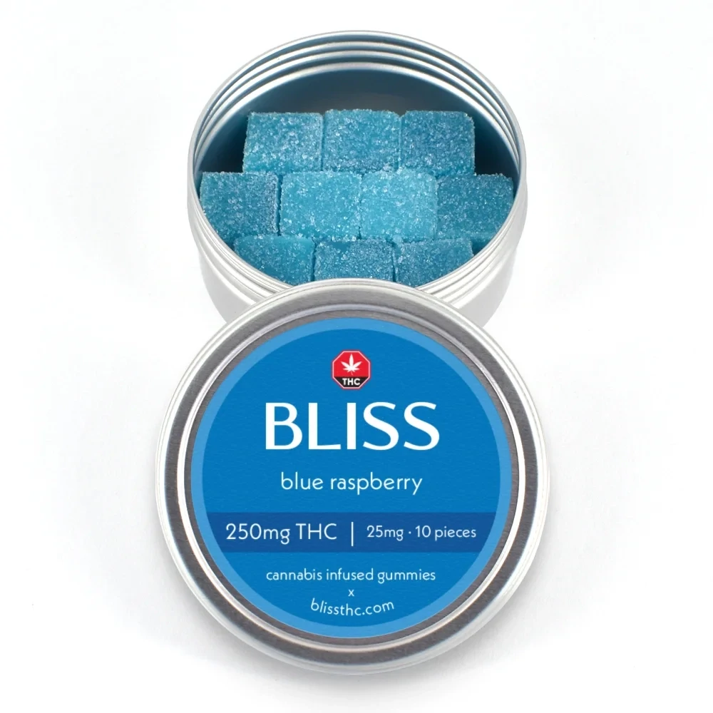 Bliss Edibles Gummies - 250mg THC, Flavour: Blue Raspberry