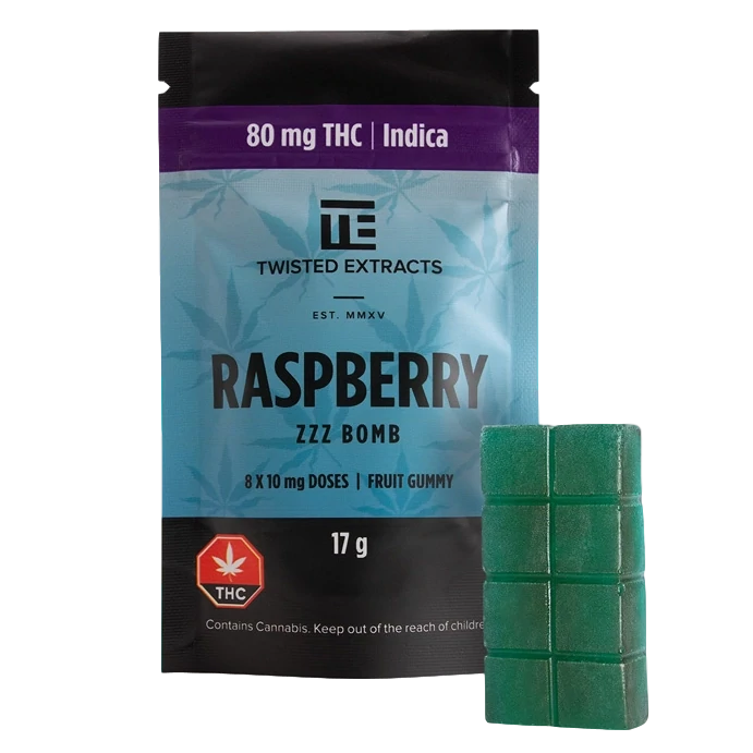 Twisted Extracts ZZZ Indica Jelly Bombs - 80 MG THC, Flavour: Raspberry